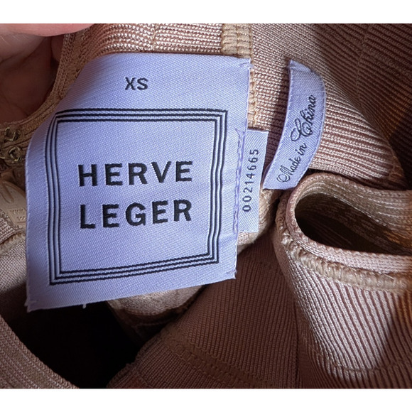 VTG Y2K Herve Leger Aerin Rose Gold Bandage Dress XS Metallic Bodycon Mini Glam - Picture 11 of 14